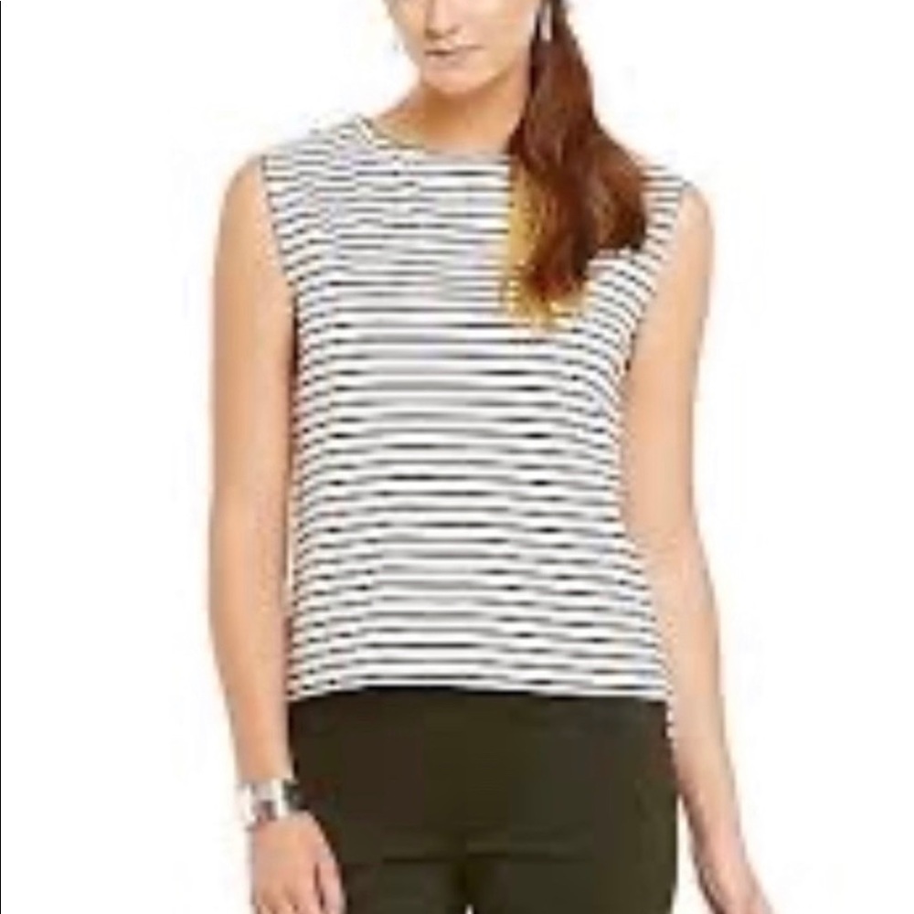 Preston & York XL Sleeveless Knit Top Black Ivory Striped Career Layering Tank